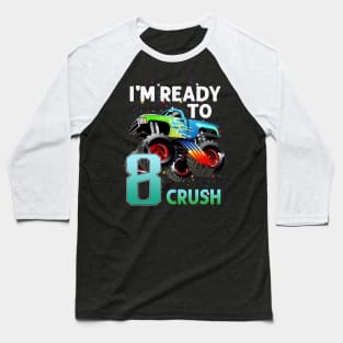 Kids 8th Birthday Boy Shirt 8 Year Old Monster Truck Car Baseball T-Shirt